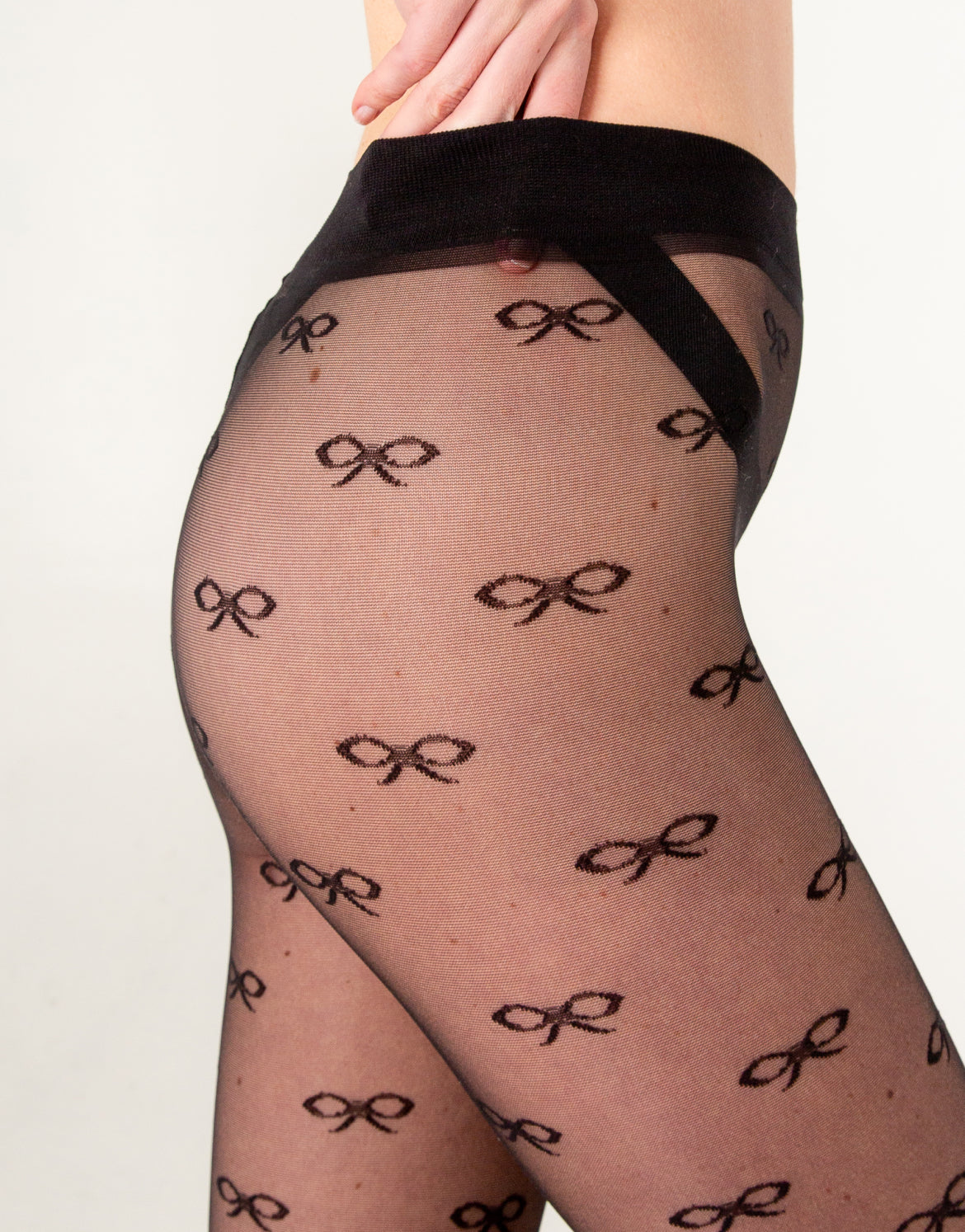 Bow Sheer Tights, Black, Italian Fabric and Plus Sizes
