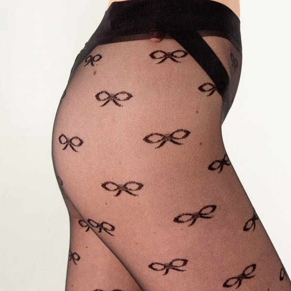 Dotty Seamed Tights With Bow Black US 4 - 18
